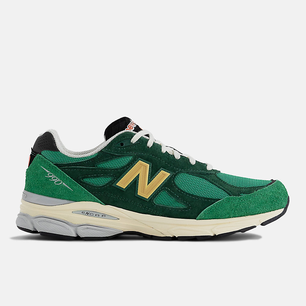 New Balance MADE in USA 990v3 Shoes Green with Gold